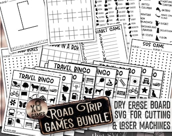 Dry Erase Road Trip Games Bundle, Kids&#39; Travel Scavenger Hunt SVG, Printable PDF, Bingo, Cricut Glowforge Laser File, Digital Download