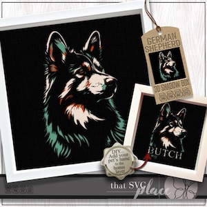 Pastore tedesco 3D SVG n. 3, modello per shadowbox a strati, lightbox con taglio su carta, memoriale per animali domestici, shadowbox per cani SVG, file di taglio Cricut