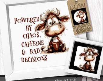 3D Cow SVG #6, Layered Shadowbox Template, Paper Cut Light Box, Coffee SVG Quote, Cute Cow SVG Shadow Box, Cricut Cutting File