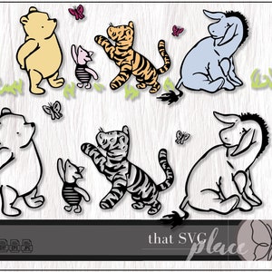 Klassieke Winnie de Poeh, Knorretje, Teigetje, Iejoor SVG, EPS, PNG, Cricut silhouet Glowforge Cutting-bestand, digitale download