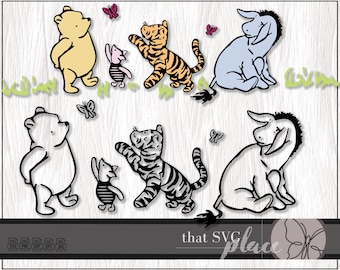 Classic Winnie The Pooh, Piglet, Tigger, Eeyore SVG, EPS, PNG, Cricut Silhouette Glowforge Cutting File, Digital Download