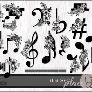 Floral Music Notes SVG, Piano Music Teacher SVG, Music Lover Svg Cricut Cutting File Silhouette, Glowforge Digital Download