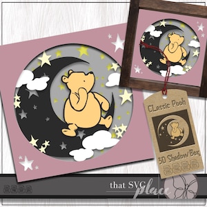 Winnie de Poeh SVG Shadow Box, klassieke Pooh SVG, Pooh Bear Shadow Box-sjabloon, Cricut Cut-bestanden