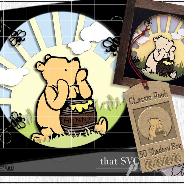 Winnie-the-Pooh, Classic Pooh SVG, Pooh Bear SVG, Paper Cut Light Box, 3D Layered Shadowbox Cricut Cutting File