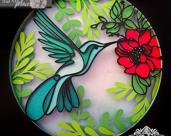 Hummingbird 3D Layered Shadowbox Template, Paper Cut Light Box, Cricut Cutting File