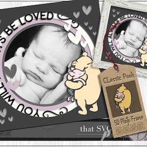 Winnie de Poeh SVG, fotolijstje SVG, klassieke Pooh SVG, fotolijstje Svg, Shadow Box-sjabloon, Cricut Cut-bestanden, babyshowerversieringen