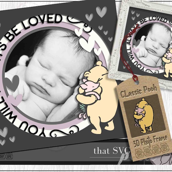 Winnie-The-Pooh SVG, Picture Frame SVG, Classic Pooh SVG, Photo Frame Svg, Shadow Box Template, Cricut Cut Files, Baby Shower Decorations