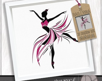 3D Ballerina SVG #4, 3D Layered Shadowbox Template, Dancer Svg, Paper Cut Light Box, Shadow Box SVG, Lightbox, Cricut Cutting File