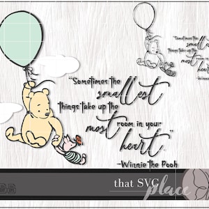 Klassieke Winnie de Poeh Knorretje SVG, EPS, PNG, klassieke Poeh & Knorretje vliegen met een ballon silhouet Cricut snijbestand, digitale download