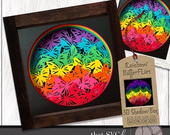 3D Butterfly SVG, Shadow Box SVG, Rainbow Butterflies Light Box SVG, Cricut Cut File