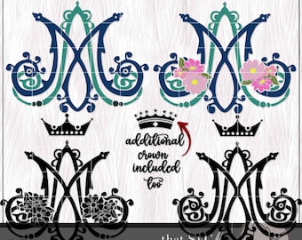Virgin Mary SVG, Auspice Maria SVG, Mother Mary of God SVG, Marian Monogram Svg, Virgen De Guadalupe Svg, Catholic Art Svg Symbol