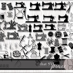 Sewing Machine Decal SVG Bundle, Silhouette Cricut Glowforge Cut File, Clipart