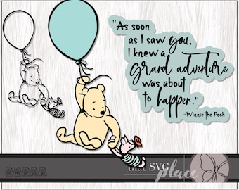 Classic Winnie The Pooh Piglet SVG, EPS, PNG, Classic Pooh & Piglet Flying With A Balloon Silhouette Cricut Cutting File, Digital Download