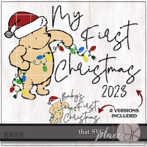 Mein erstes Weihnachten SVG, Winnie the Pooh SVG, Babys erstes Weihnachten SVG, Baby Weihnachts-Svg, Cricut Cut-Dateien, Silhouette Schneidedatei