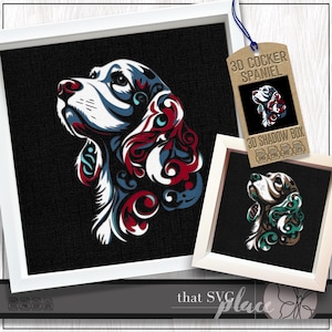 Cocker anglais 3D SVG, modèle Shadowbox en couches, caisson lumineux en papier découpé, monument commémoratif pour animaux de compagnie, chien Shadow Box SVG, fichier de coupe Cricut