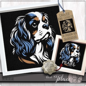 Cavalier King Charles Spaniel SVG, modelo de caixa de sombra em camadas 3D, caixa de luz cortada em papel, memorial para animais de estimação, caixa de sombra para cães SVG, arquivo de corte Cricut