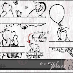 Apellido SVG, Nombre de familia SVG, Winnie-the-Pooh SVG, Monograma de letra dividida Svg, Monograma dividido Svg, Alfabeto Svg, Archivos de corte Cricut