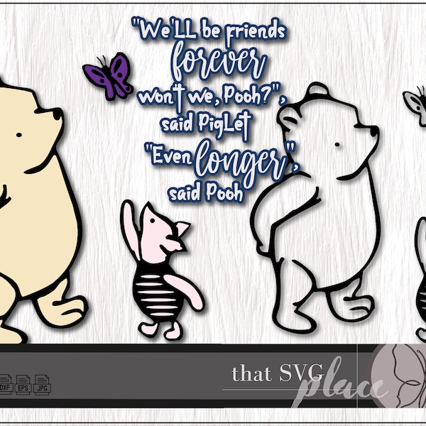 Piglet SVG, Classic Winnie The Pooh SVG, Cricut Silhouette Glowforge Cutting File, Clipart Digital Download