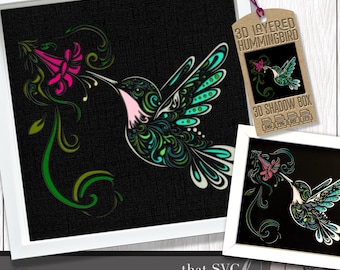 3D Hummingbird SVG #2, Layered Shadowbox Template, Paper Cut Light Box, Shadow Box SVG, Bird SVG, Cricut Cutting File