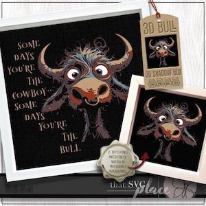 3D Stier SVG, Schattenbox Vorlage, Papierschnitt Licht Box, lustiges Zitat, Highland Kuh SVG, Schattenbox SVG, Cricut Schneidedatei