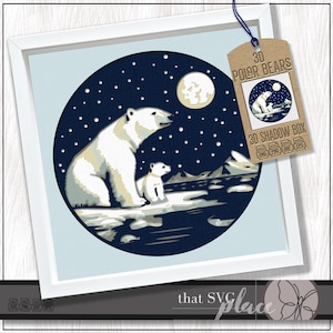 Ours polaire 3D SVG, modèle Shadowbox en couches, caisson lumineux en papier découpé, maman et bébé ours SVG, SVG Shadow Box, fichier de coupe Cricut