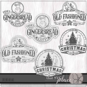 Winnie l'ourson SVG, ourson SVG, ourson étiquette Noël Clipart PNG, fichier de coupe Cricut Silhouette Glowforge, téléchargement numérique