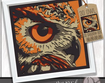 3D Owl SVG, Layered Shadowbox Template, Owl Face SVG, Paper Cut Light Box, Shadow Box SVG, Bird Svg, Cricut Cutting File