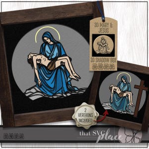 Maria e Gesù 3D SVG, Scatola delle Ombre di Pasqua SVG, Scatola Luminosa del Venerdì Santo SVG, Scena di Pasqua SVG, Vergine Maria SVG, Gesù SVG, File di Taglio Cricut
