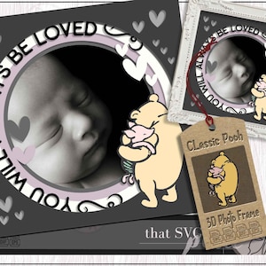 Winnie de Poeh SVG, fotolijstje SVG, klassieke Pooh SVG, fotolijstje Svg, Shadow Box-sjabloon, Cricut Cut-bestanden