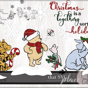 Klassieke Winnie de Poeh SVG, Kerstmis SVG, Navidad SVG, Joyeux Noel Svg, klassieke Pooh Svg, silhouet Cricut snijden-bestand