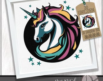 3D Unicorn SVG, Unicorn Shadow Box Layered Design, Multilayer Papercut Template, Cricut Cut File
