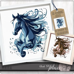 Cheval 3D SVG #2, étalon sauvage SVG, modèle Shadowbox en couches, caisson lumineux en papier découpé, SVG Shadow Box, fichier de coupe Cricut multicouche