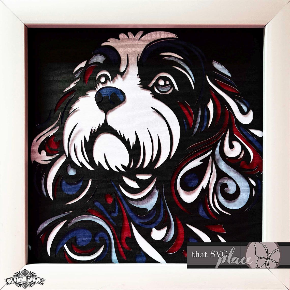 3D Cavapoo SVG, Layered Shadowbox Template, Paper Cut Light Box, Pet ...