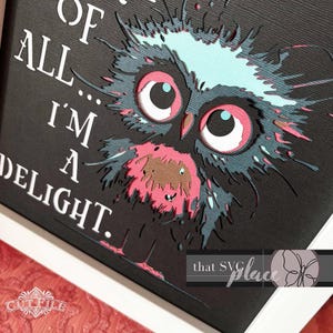Uggla SVG, 3D-lagers Shadowbox-mall, pappersskuren ljuslåda, roligt citat, Shadow Box SVG, fågel SVG, Cricut-klippfil bild 3