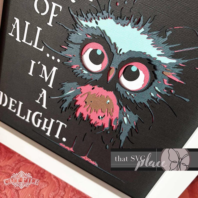 Uggla SVG, 3D-lagers Shadowbox-mall, pappersskuren ljuslåda, roligt citat, Shadow Box SVG, fågel SVG, Cricut-klippfil bild 3