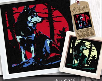 3D Wolf SVG, Layered Shadowbox Template, Paper Cut Light Box, Shadow Box SVG, Cricut Cutting File