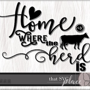 Panneau de ferme SVG, la maison est l’endroit où se trouve le troupeau SVG Silhouette Cricut Glowforge Cut File, clipart