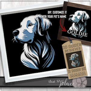 Golden retriever 3D SVG, modèle Shadowbox en couches, caisson lumineux en papier découpé, monument commémoratif pour animal de compagnie, chien Shadowbox SVG, fichier de coupe Cricut