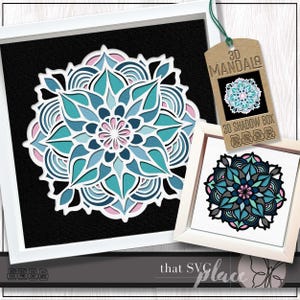 3D-mandala SVG, gelaagde schaduwbox-sjabloon, papier gesneden lichtbak, Shadow Box SVG, Cricut snijbestand