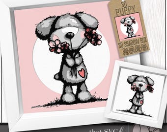 3D Dog Shadow Box SVG, Puppy 3D Paper Cut File, Layered Cardstock Template, Whimsical Nursery Decor DIY, Cricut Cut File