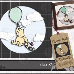 Papierschnitt Lichtbox, Puuh SVG, klassische Winnie Puuh SVG, Ferkel SVG, 3D Schattenbox SVG, Cricut Silhouette Schneidedatei