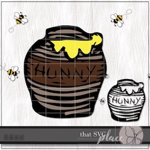 Klassieke Pooh Bear Hunny Pot SVG, Winnie the Pooh Honey Pot SVG PNG, Winnie de Poeh clipart, Bee Svg, Cricut Cut-bestand, digitale download