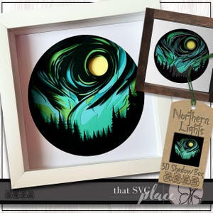 Aurora boreale SVG, modello shadowbox a strati 3D, aurora boreale SVG, scatola luminosa tagliata in carta, shadow box SVG, lightbox, file di taglio Cricut