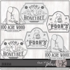 Winnie l'ourson SVG, SVG ourson ours, ourson étiquette Clipart, PNG, fichier de coupe Cricut Silhouette Glowforge, téléchargement numérique