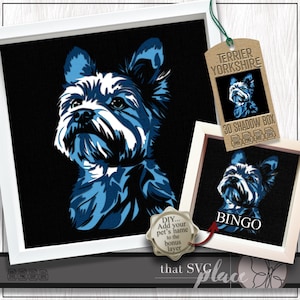 Yorkshire Terrier 3D SVG, geschichtete Schattenbox Vorlage, Papierschnitt Licht Box, Haustier-Denkmal, Hund Schattenbox SVG, Cricut Schneidedatei