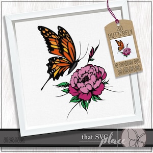 Papillon 3D SVG, modèle Shadowbox en couches, pivoine SVG, SVG papillon monarque, caisson lumineux en papier découpé, Shadow Box Svg, fichier de coupe Cricut