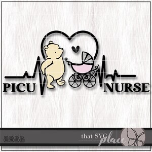 Infermiera PICU SVG, Winnie the Pooh SVG PNG DXF Clipart, Pooh Bear SVG Cricut Silhouette Glowforge File di taglio, Download digitale