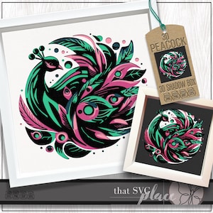 3D Pfau SVG, 3D Schattenbox Vorlage, Papierschnitt Licht Box, Vogel SVG, Schattenbox SVG, Lightbox, Cricut Schneidedatei