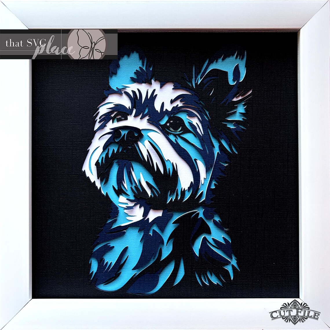 3D Yorkshire Terrier SVG, Layered Shadowbox Template, Paper Cut Light ...