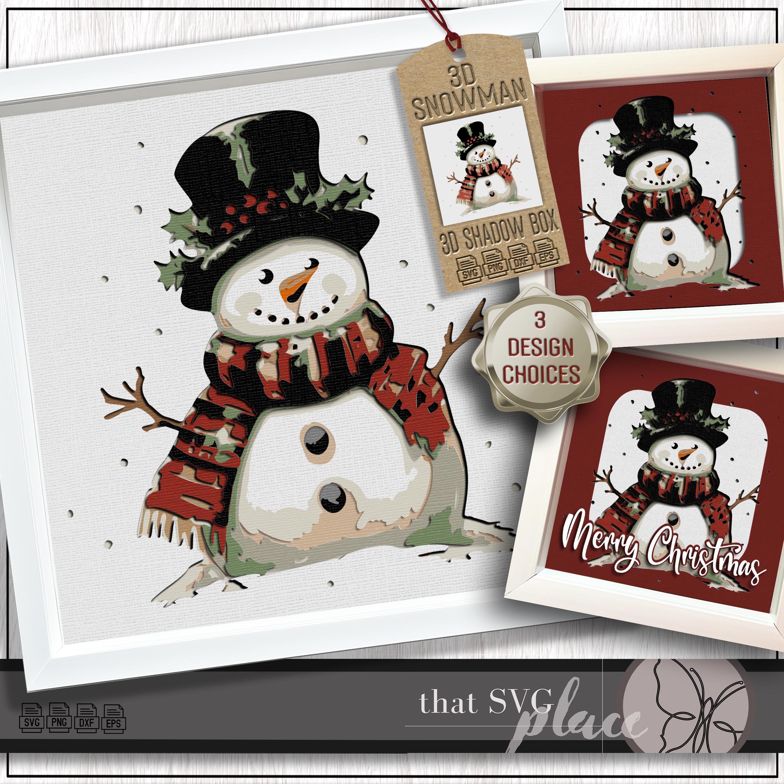 3D雪だるまSVG、レイヤードシャドウボックステンプレート、ペーパー